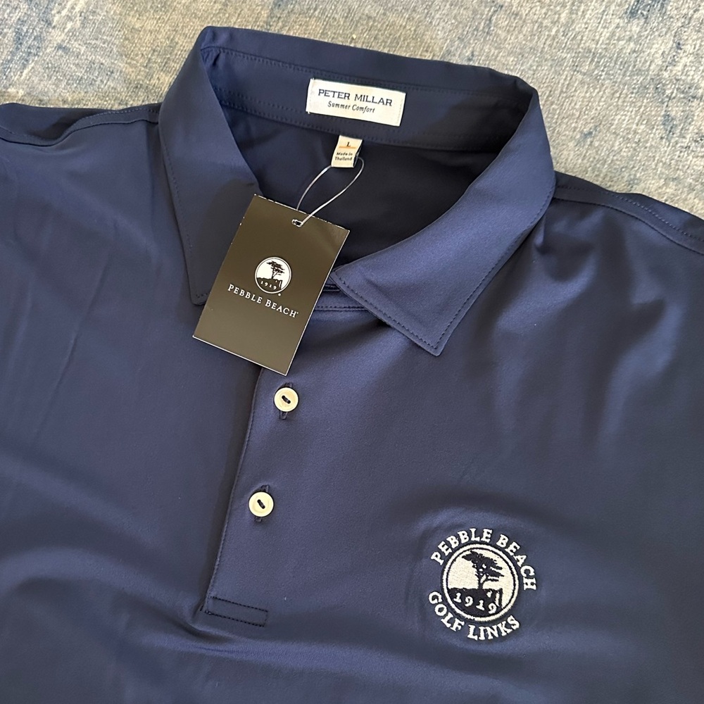 New - Navy Blue Pebble Beach Golf Links 1919 - Peter Millar Summer Comfort Polo